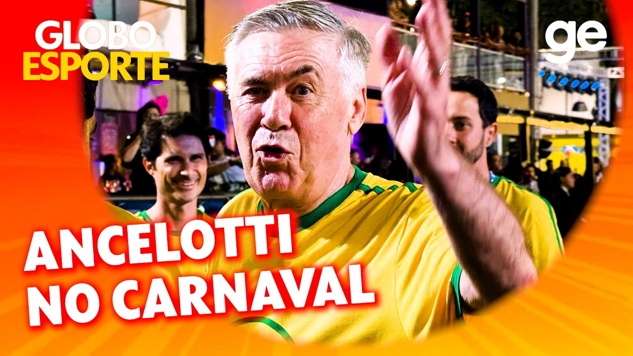 ANCELOTTI COM RONALDO, CAFU E DENÍLSON NO CARNAVAL | Globo Esporte | ge.globo