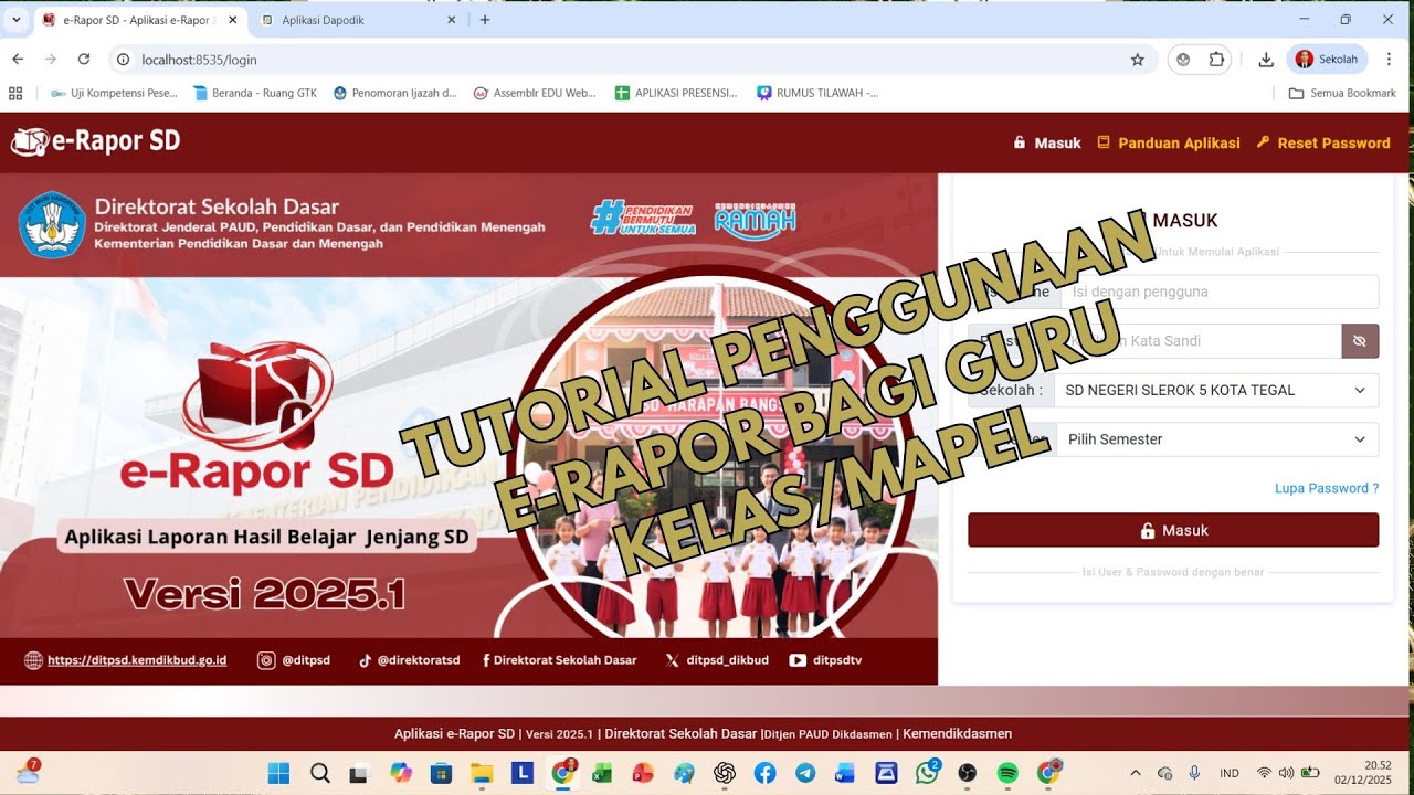 TUTORIAL PENGGUNAAN E - RAPOR BAGI GURU KELAS DAN MAPEL