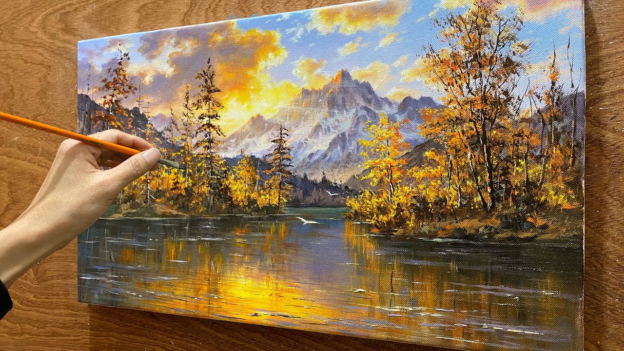How to draw landscape painting /#78/ Mountain and lake landscape painting / Acrylic painting