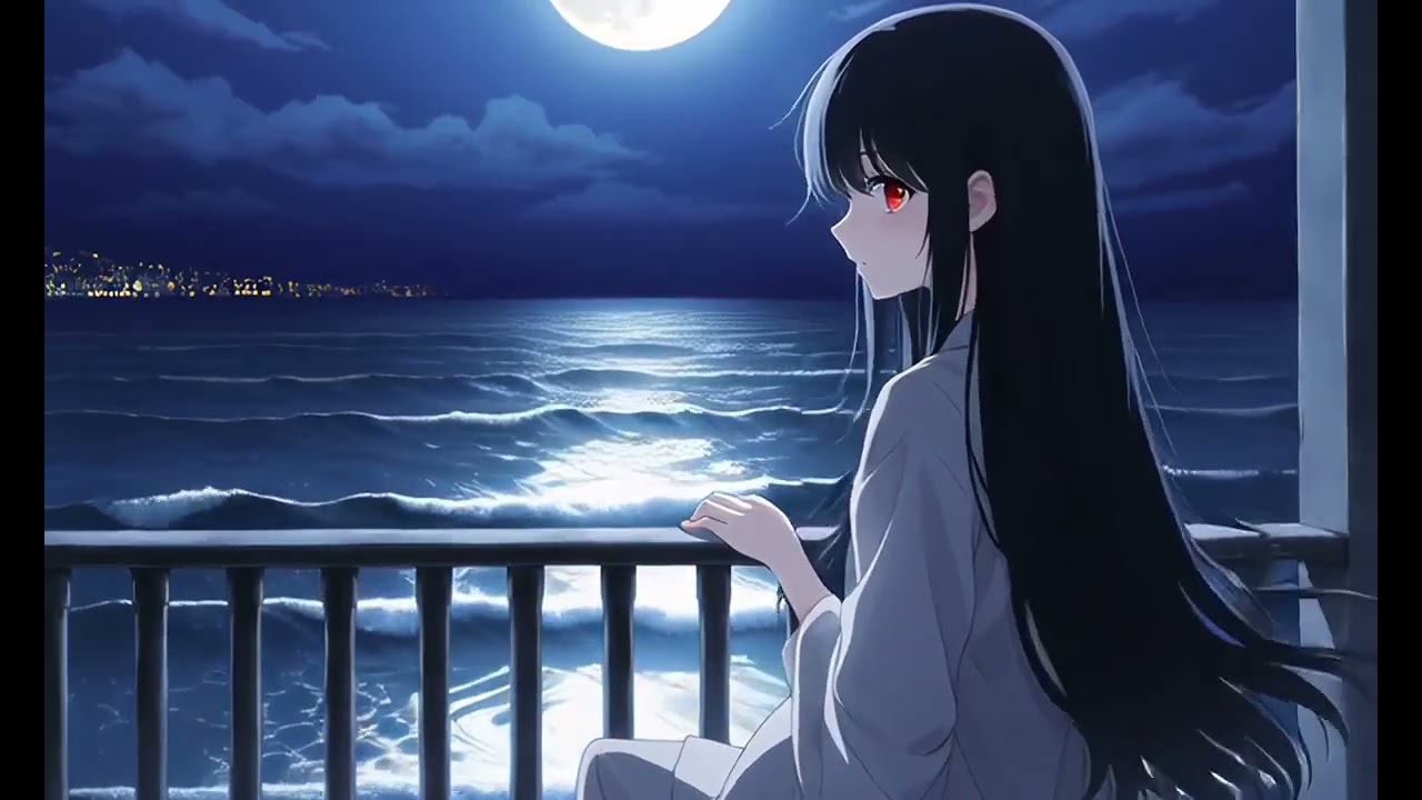 Night Ocean Balcony 🌊 Relaxing Anime Music for Sleep & Study