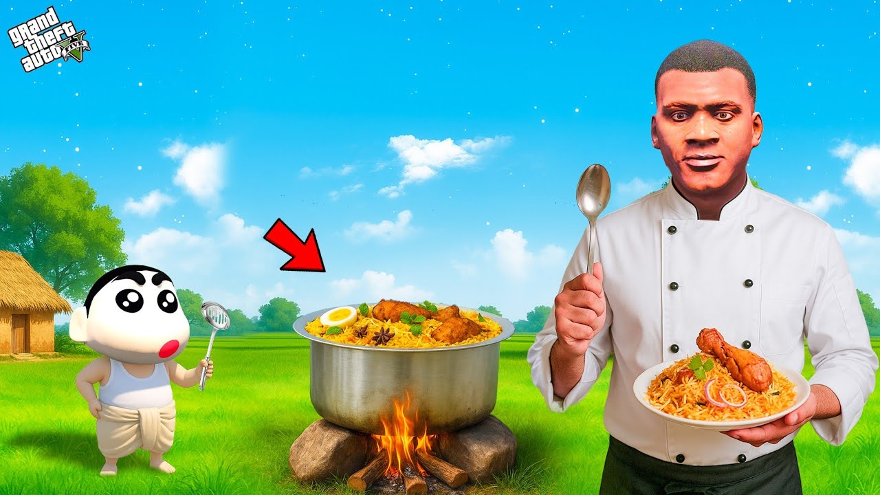Franklin Cooking Biryani in Grandpa Village With Chithapu in GTA 5