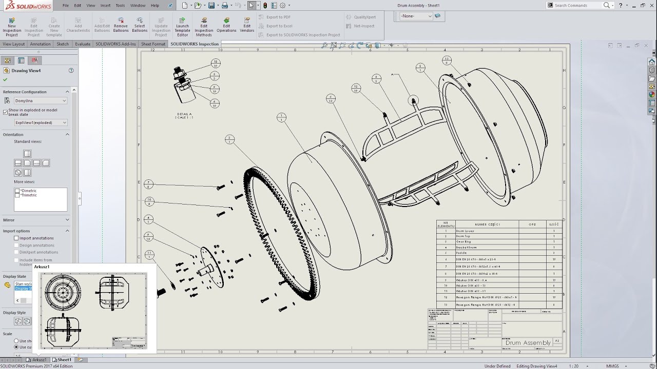 SOLIDWORKS 2017 - DRUM ASSEMBLY - DRAWING - CONCRETE MIXER