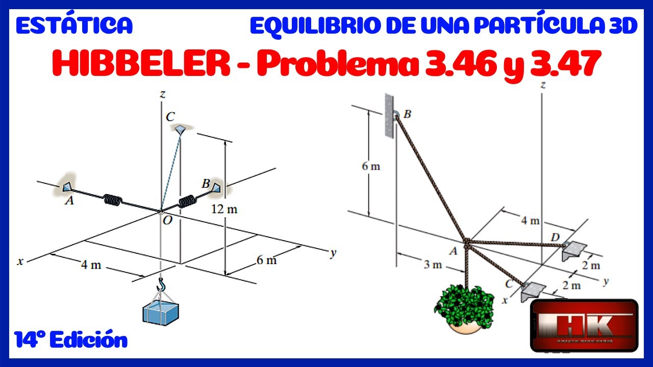 Problema 3.46 y 3.47. EQUILIBRIO DE UNA PARTICULA 3D. ESTATICA Hibbeler 14