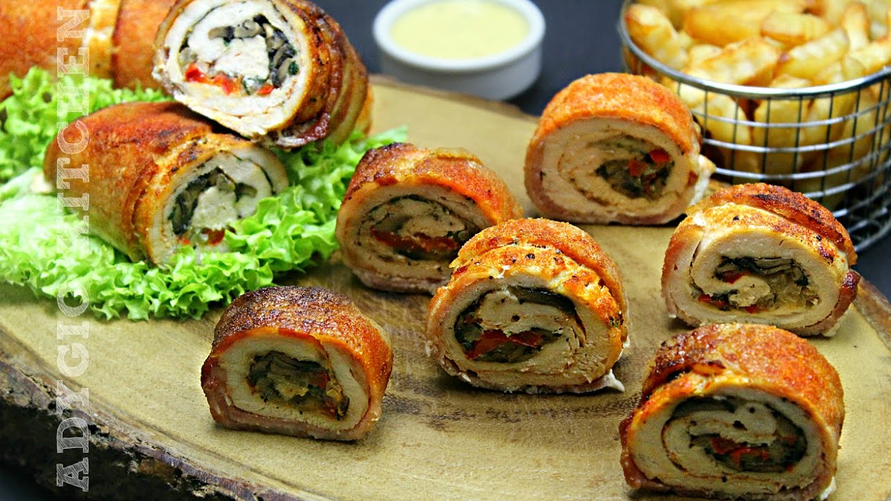 Rulada de pui cu ciuperci invelita in bacon | Adygio Kitchen