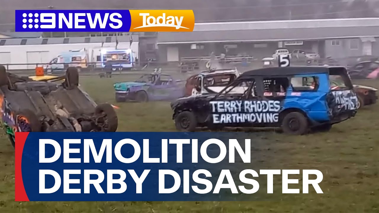 Freak demolition derby incident in regional NSW | 9 News Australia