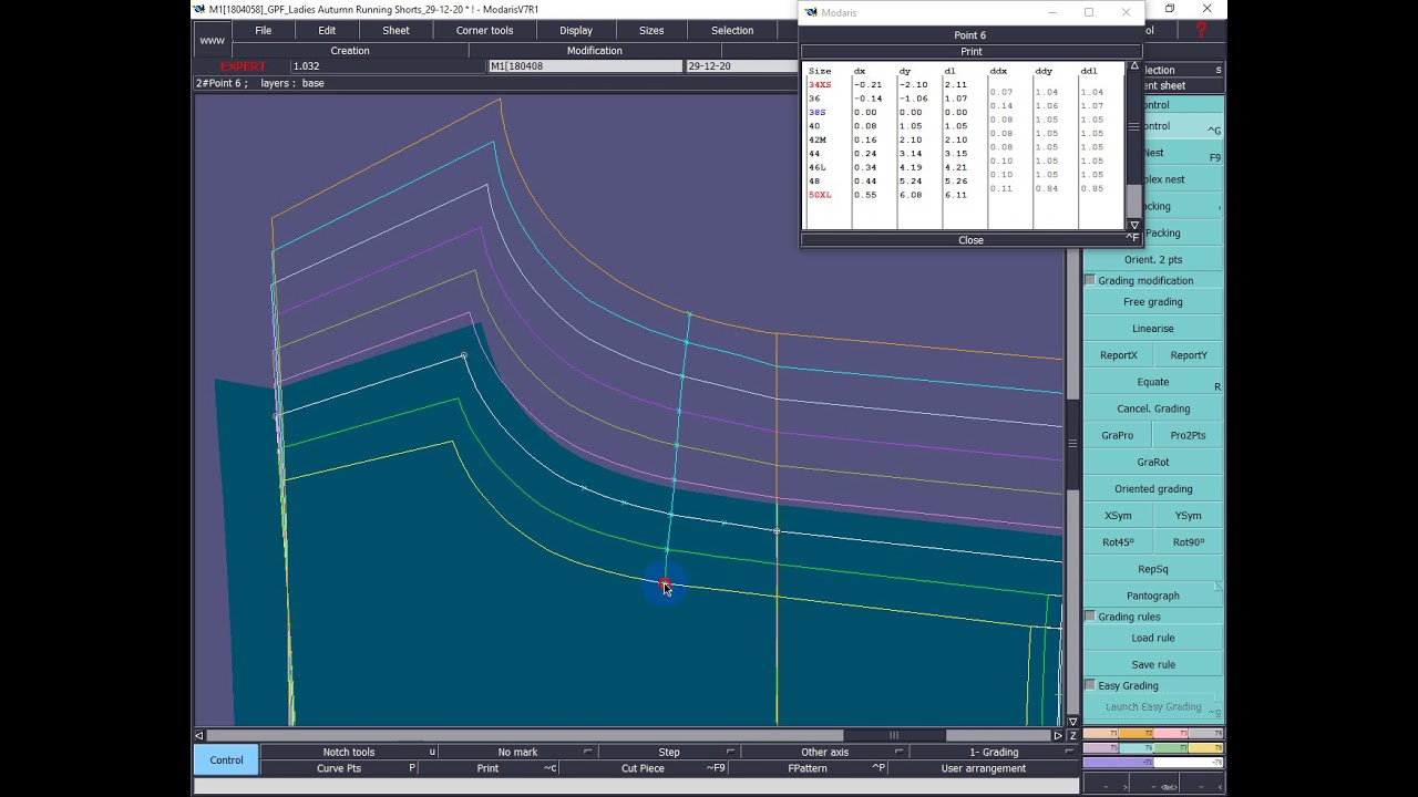 lectra modaris tools [90]F6 Grading modification LINEARISE Curve grading modify as per Big and s