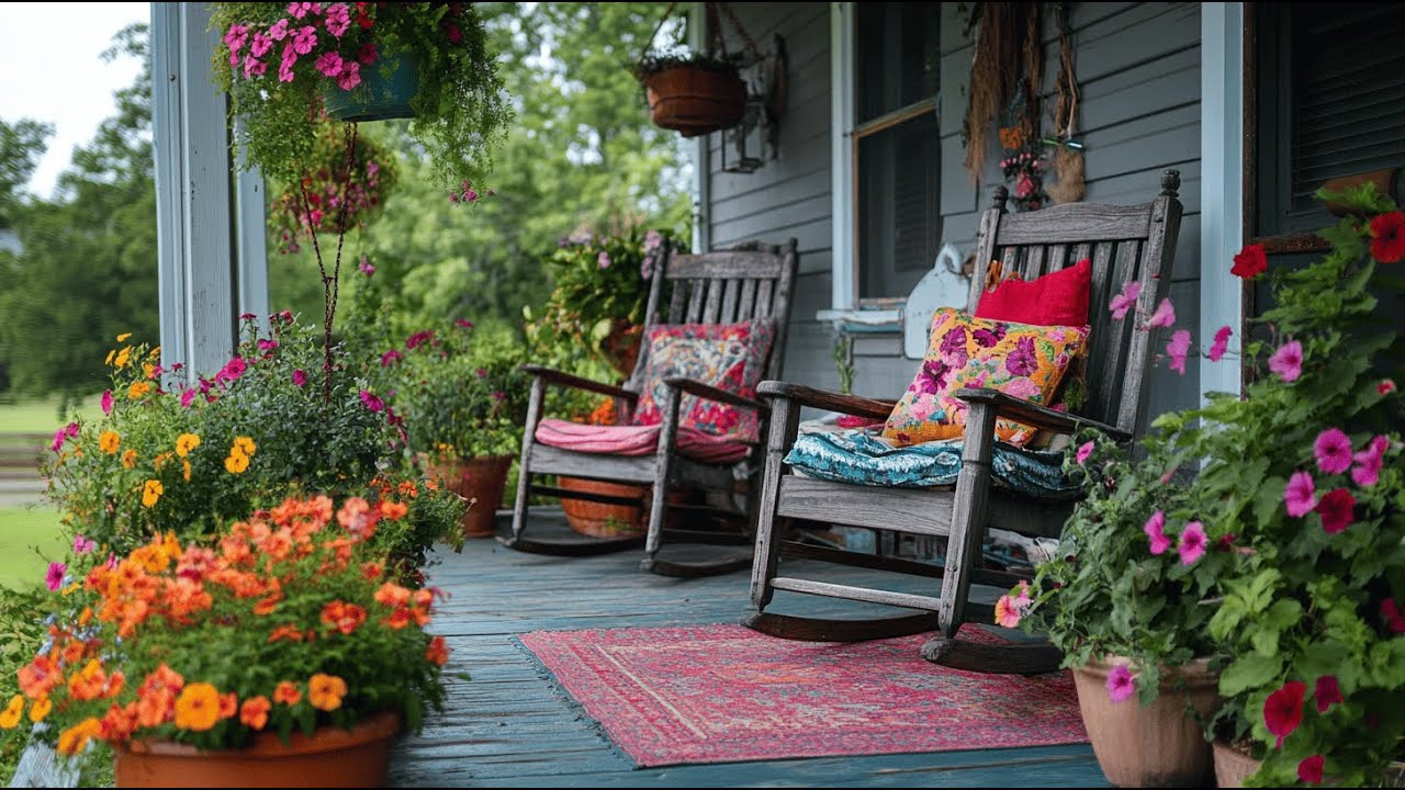 Morning Magic on a Flower-Adorned Porch 🌸🌱 Watching the Sunlight Kiss Every Bloom in the Garden