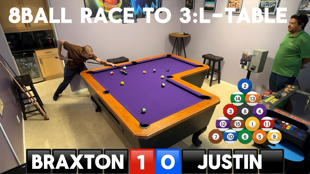8 ball pool on L-shaped pool table!