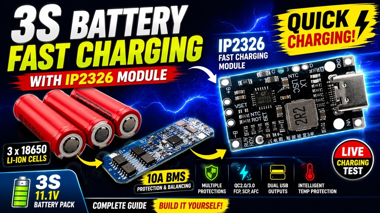 How to Use IP2326 Module for Fast Charging a 3S Li-ion Battery Pack | 18650 | QC 3.0