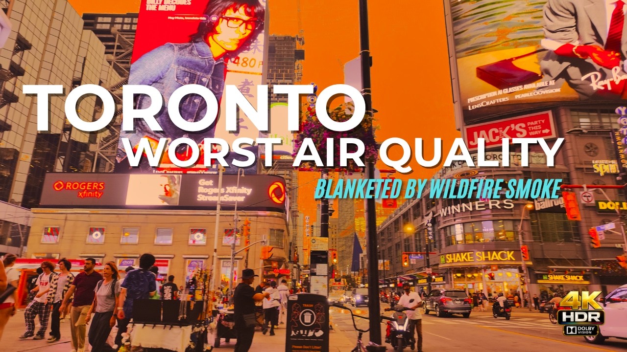 Toronto Blanketed by Wildfire Smoke | Walking Tour During the Worst Air Quality | 4K HDR