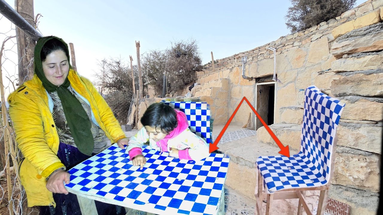 Building a chair in magical cave: A charming creativity of a nomadic lady