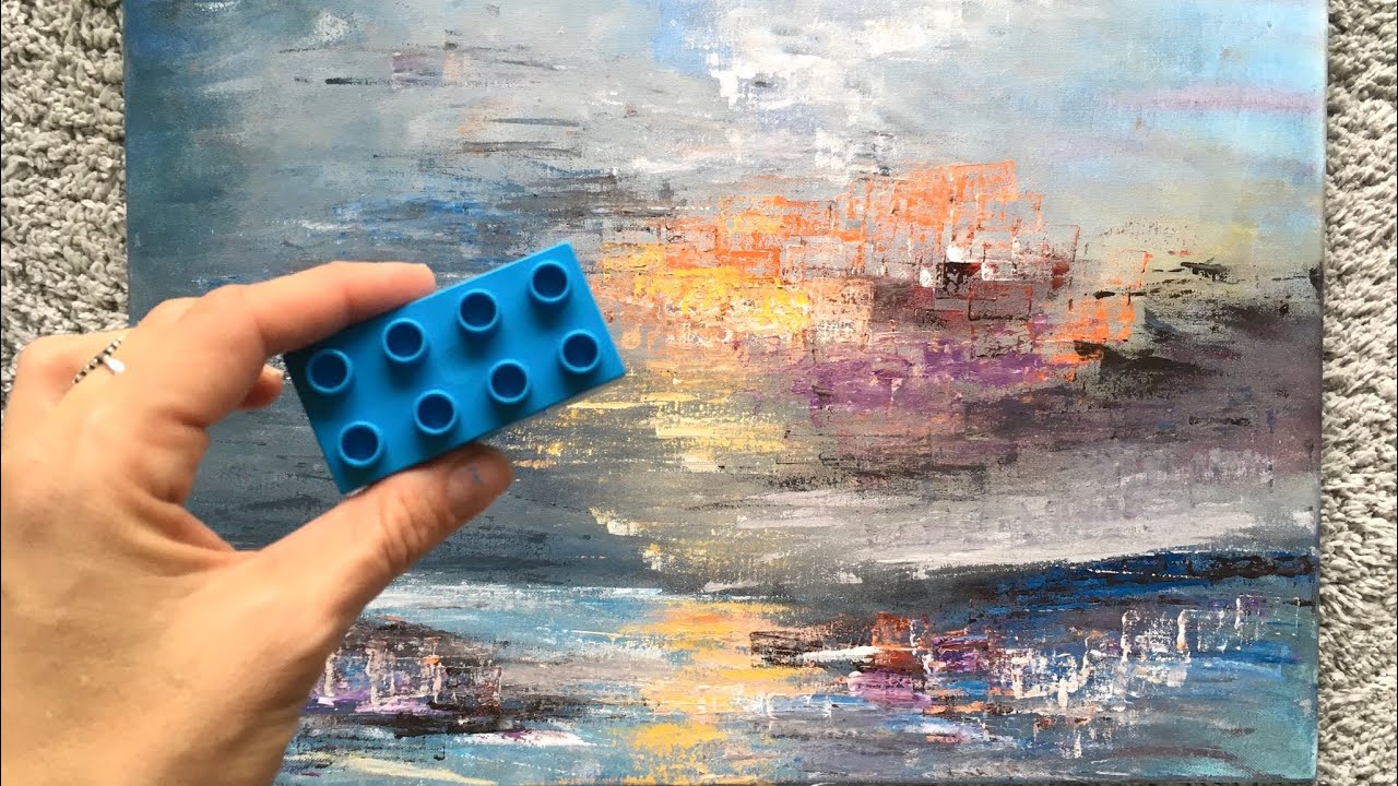 #032 Painting with lego and kitchen sponge - how to paint abstract art with unusual tools-brushes
