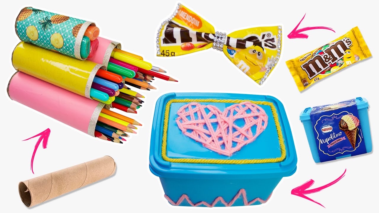 3 MANUALIDADES RECICLADAS: ORGANIZADOR PARA LAPICES, HEBILLA Y EMBALAJE DECORADA | Paula Stephânia