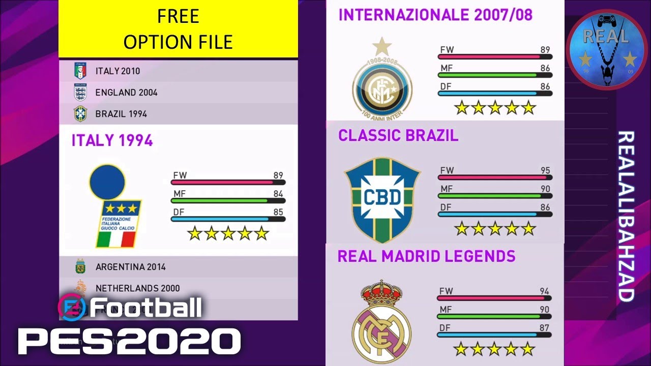 80 Classic Teams Option File PES 2020 - PS4 * FREE | Real Let's Game