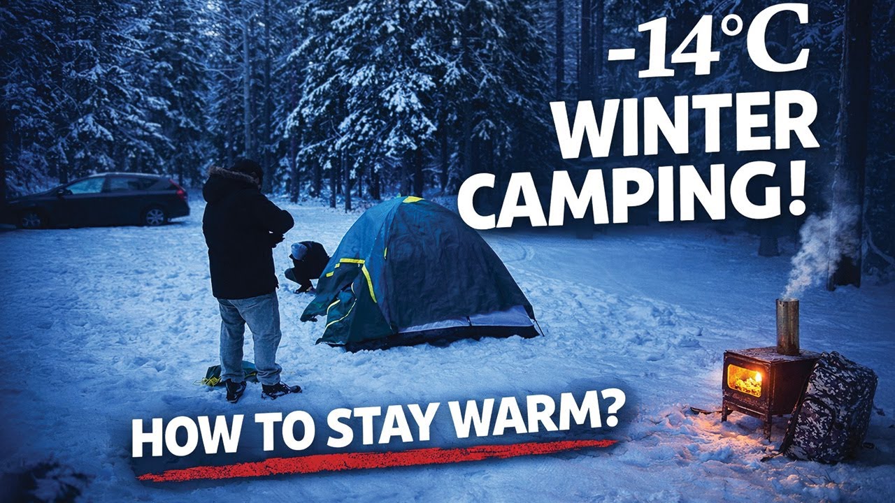 Camping in the snow with a low temperature of -14°C