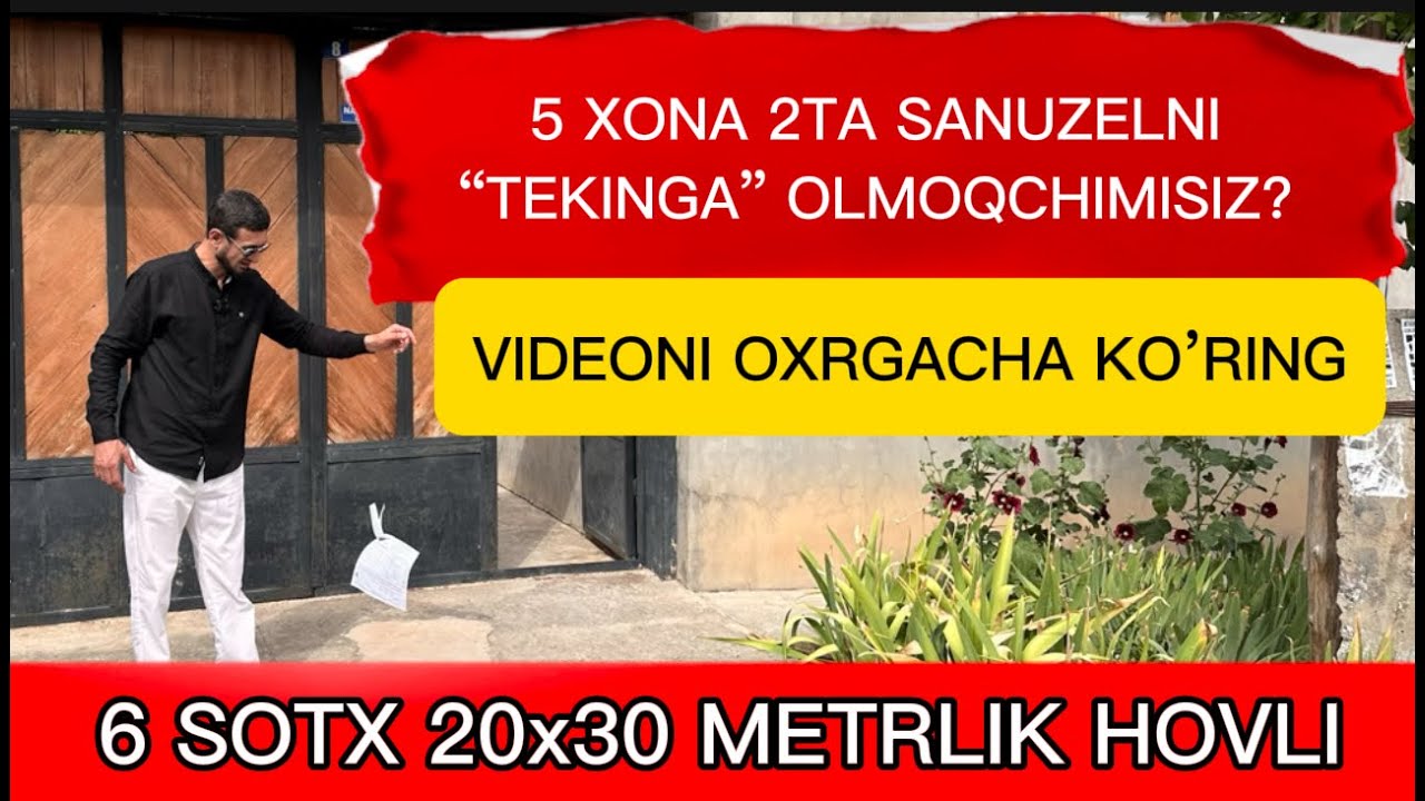 5TA XONA 2TA SANUZEL 1TA OSHXONA TEKIN! 6 SOTXLIK XOVLINI ALBATA KO'RING AFSUSLANMAYSIZ!
