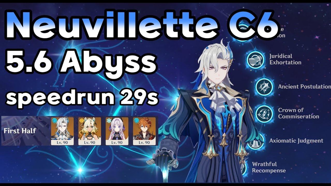 Neuvillette C6 5.6 Spiral Abyss speedrun 29s