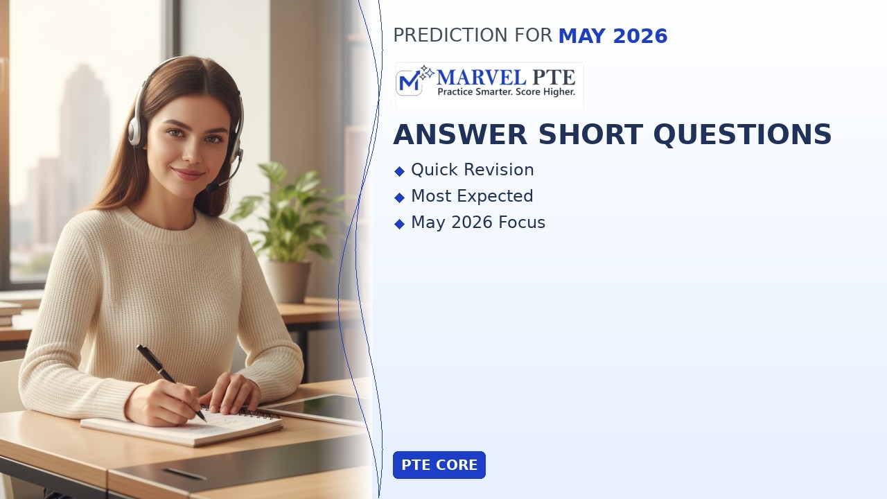PTE Core Answer Short Questions Prediction Questions May 2026 | Latest Exam Revision Practice