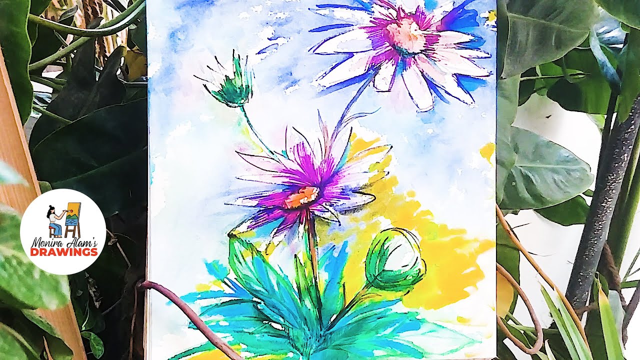 How To Draw And Paint Aster Flowers / watercolor / Monira Alam's Drawing
