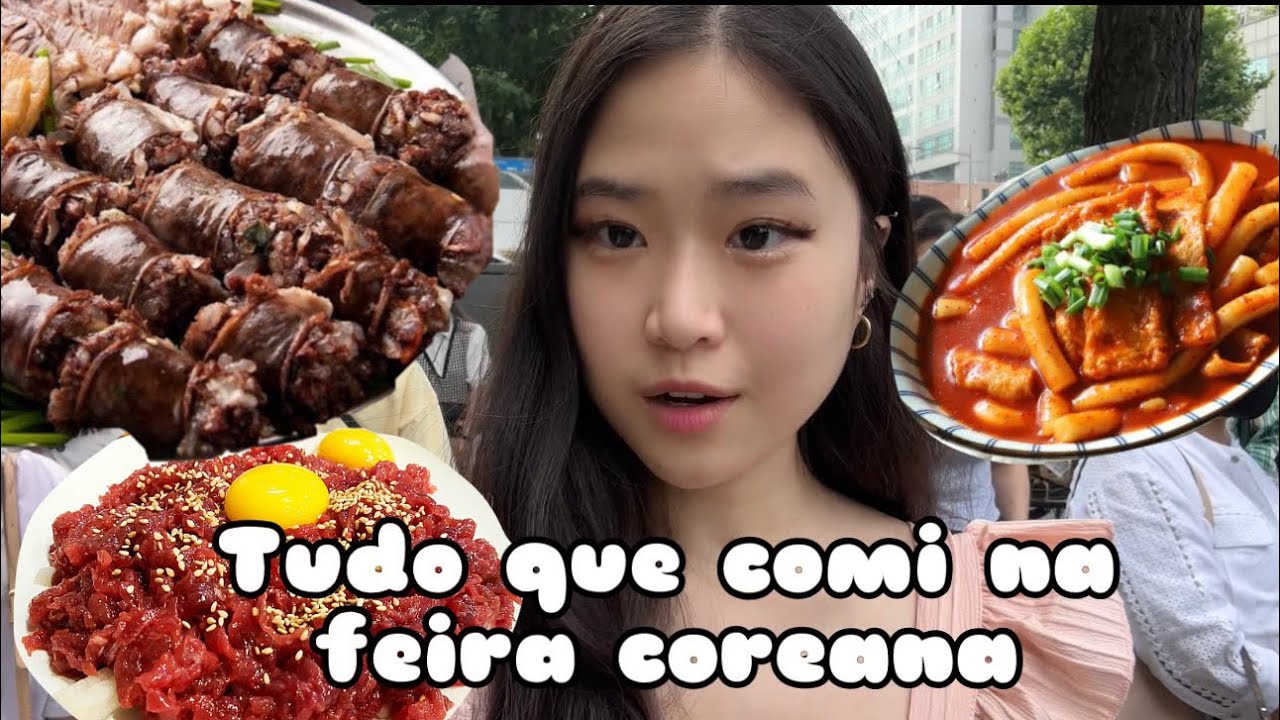 Tudo que comi na feira coreana! - tripa de sangue, toppoki, hotteok, polvo vivo