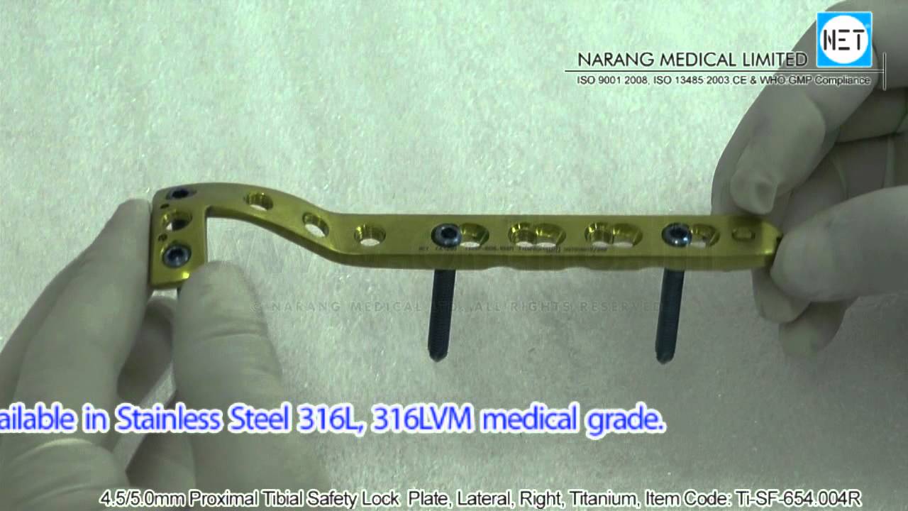 4.5/5.0mm Proximal Tibial Safety Lock Plates, Lateral, Right, Titanium. Item Code: Ti-SF-654.004R