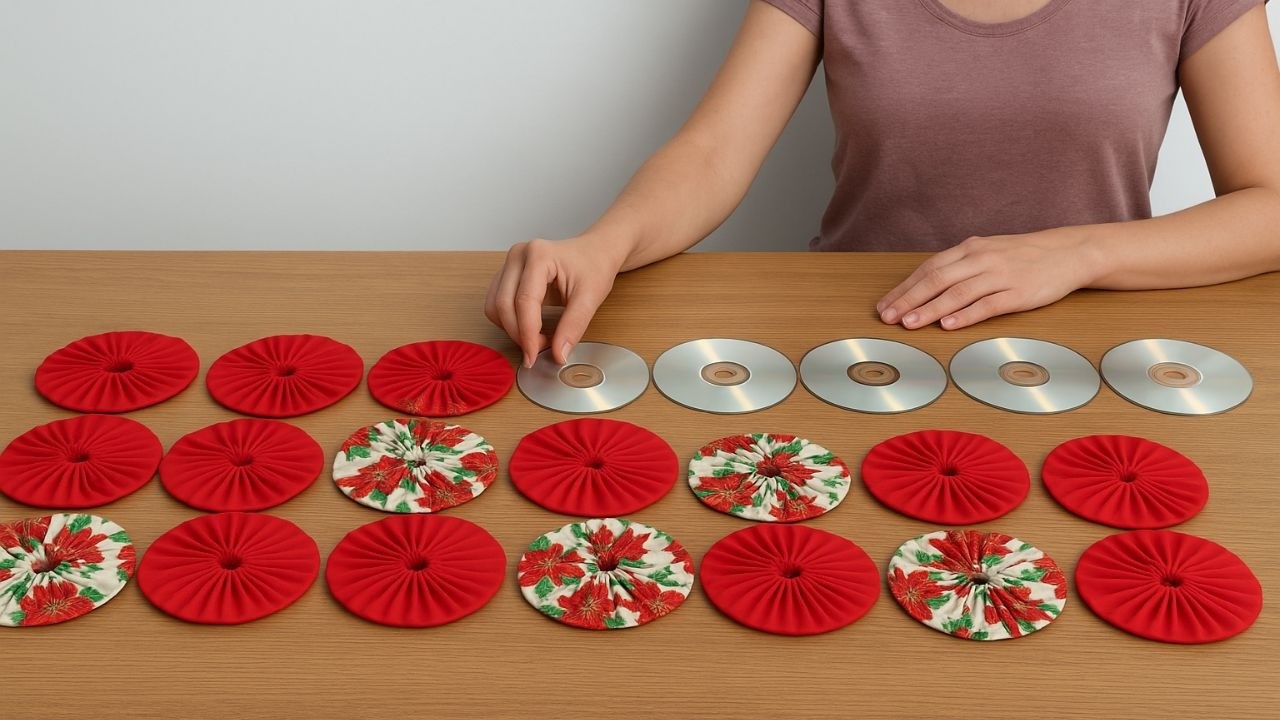 Guirlanda de Natal com CD e Fuxico – Reciclagem Criativa e Fácil