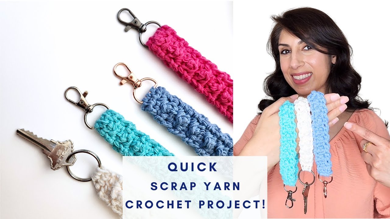 Got a handful of yarn? Crochet This! | Beginner Crochet Wristlet | Crochet Keychain Step By Step