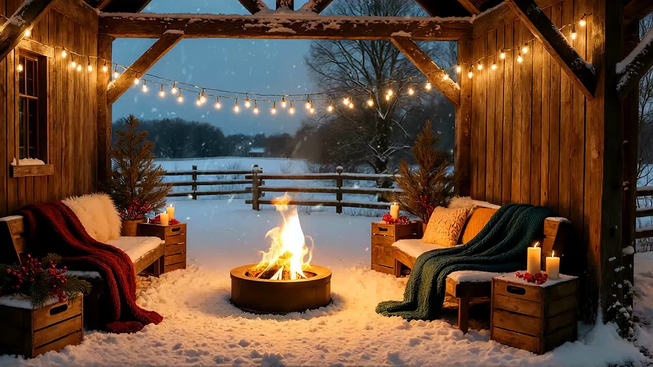 Rustic Winter Barn Fireplace Jazz - Cozy Fire Ambience for Study, Work & Relax 02