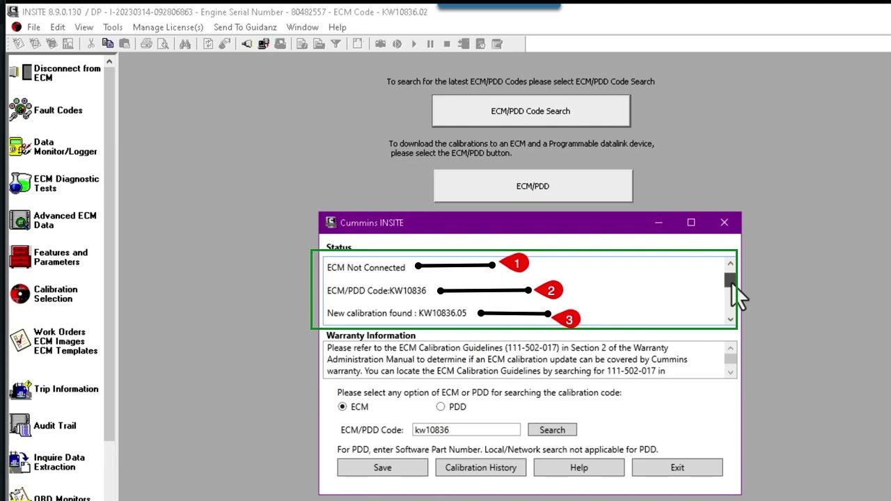The calibration download pop up wizard