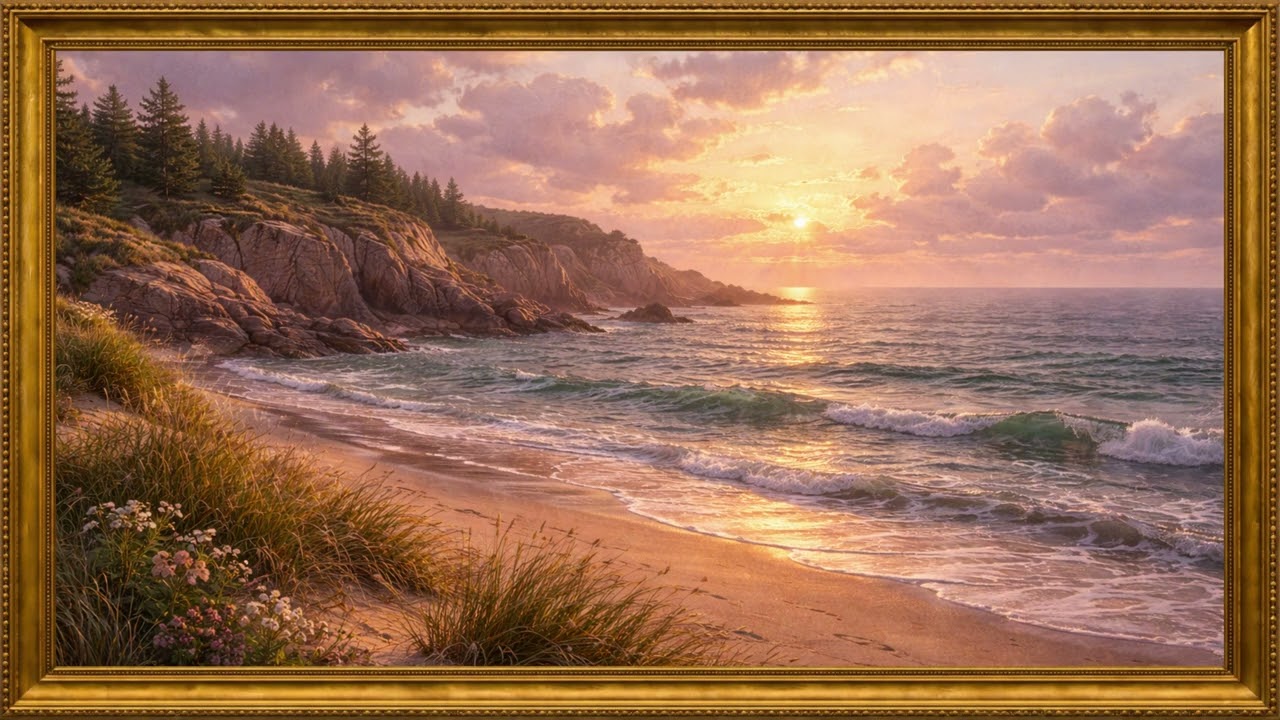 Rocky Northern Coastline at Dawn | 4K Art Screensaver | 2 Hours Silent Painting Display for Your TV