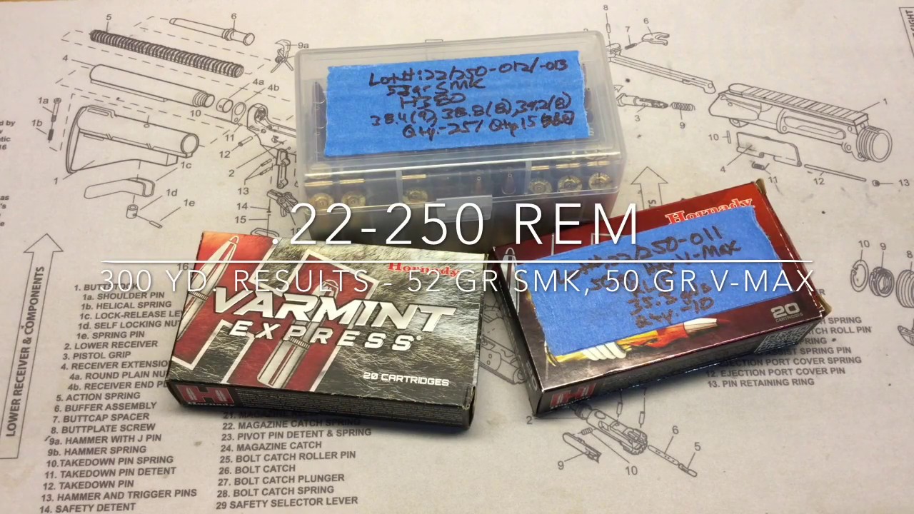 .22-250 Rem - 300 yd. Results - 52 SMK and 50 V-Max