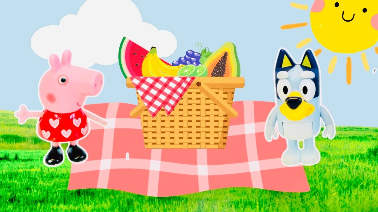 Bluey and Peppa Pig Teddy Bear Picnic Toys Playing Video For Kids!