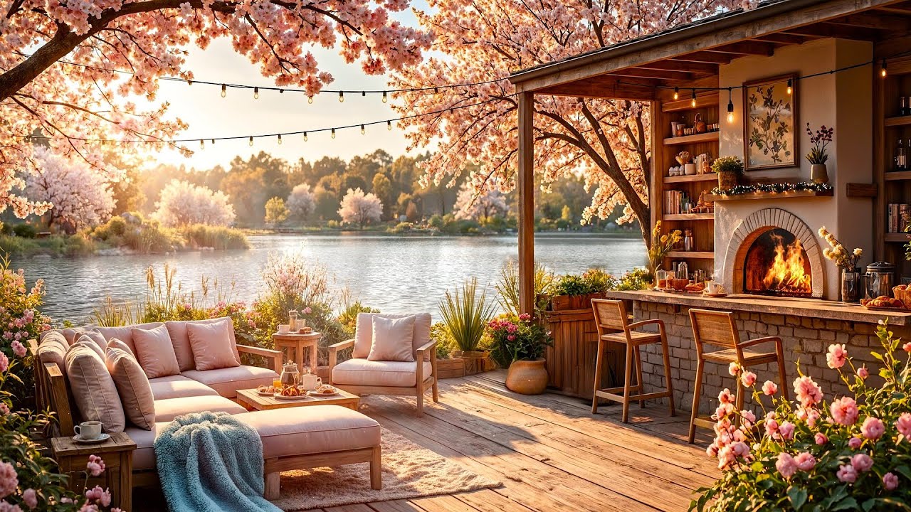🐣 Easter Morning at a Cozy Lakeside Café ☕ Soft Jazz & Springtime Vibes