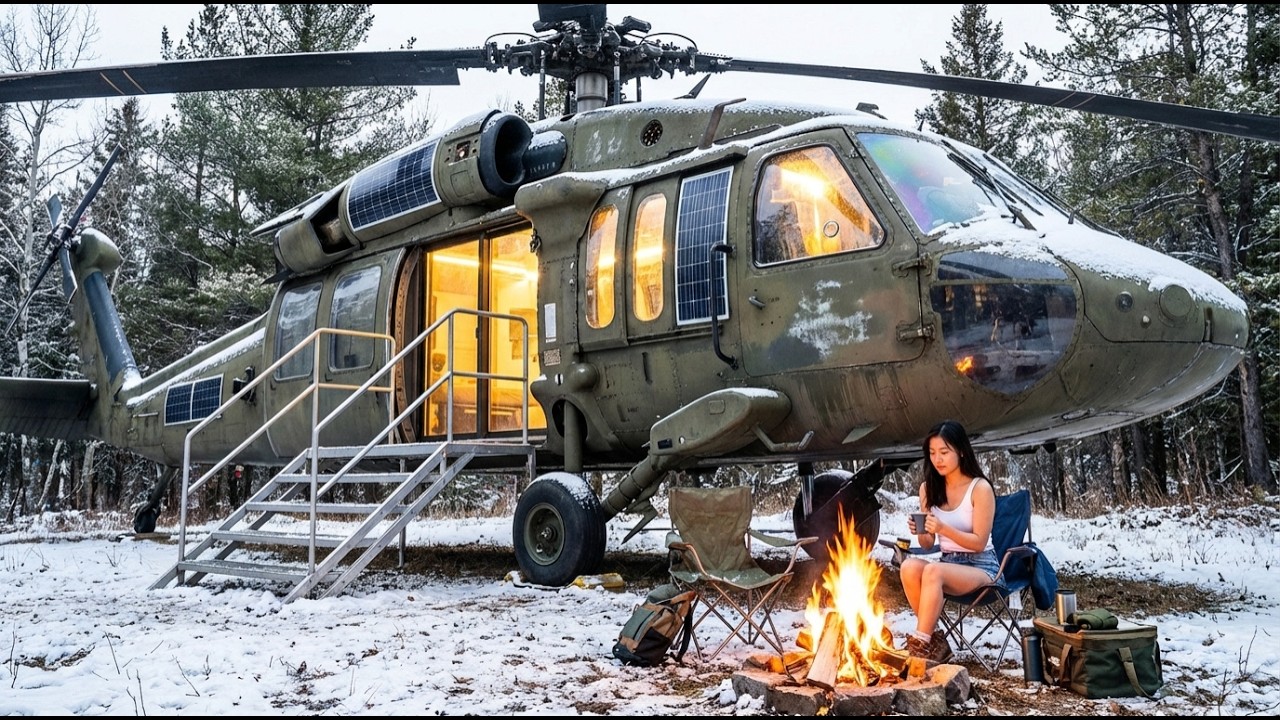 Building a Dream House Inside an Abandoned Sikorsky UH 60 Black Hawk Utility Helicopter in a Snowy F
