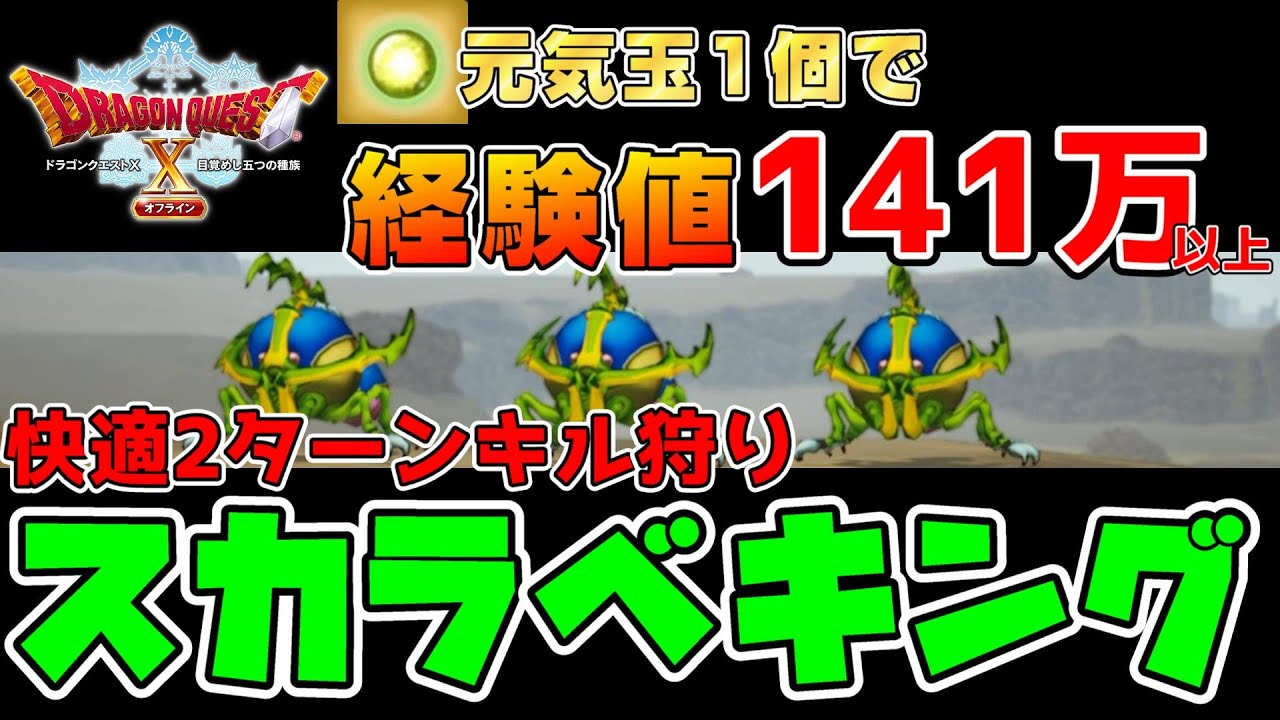 【ドラクエ10オフライン】元気玉1個で経験値141万以上！快適2ターンキル「スカラベキング」狩り🔥やり方解説【ドラクエXオフライン】