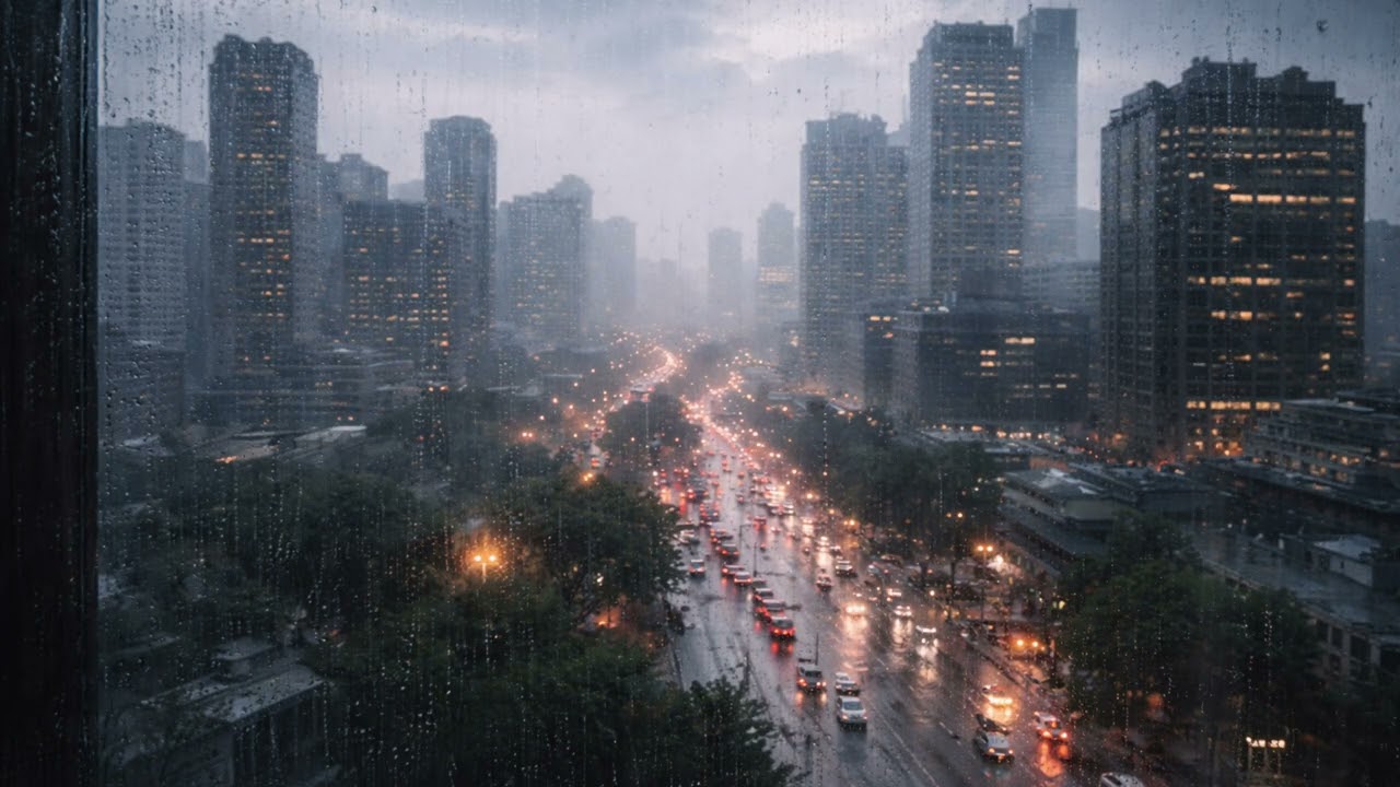 Rainy atmosphere in a high-rise building. (1 hour) 4K