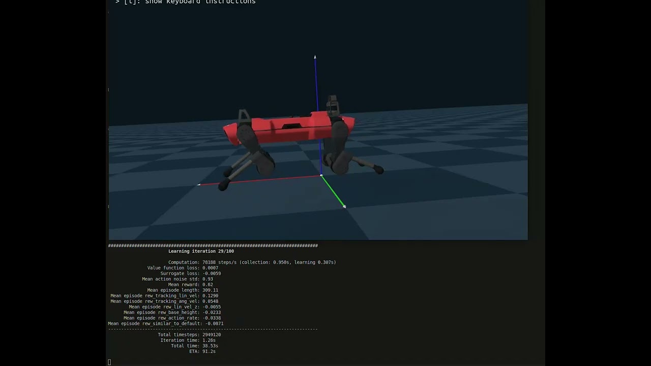 ANYmal through reinforcement learning, learns how to baby walk, using Genesis physics engine
