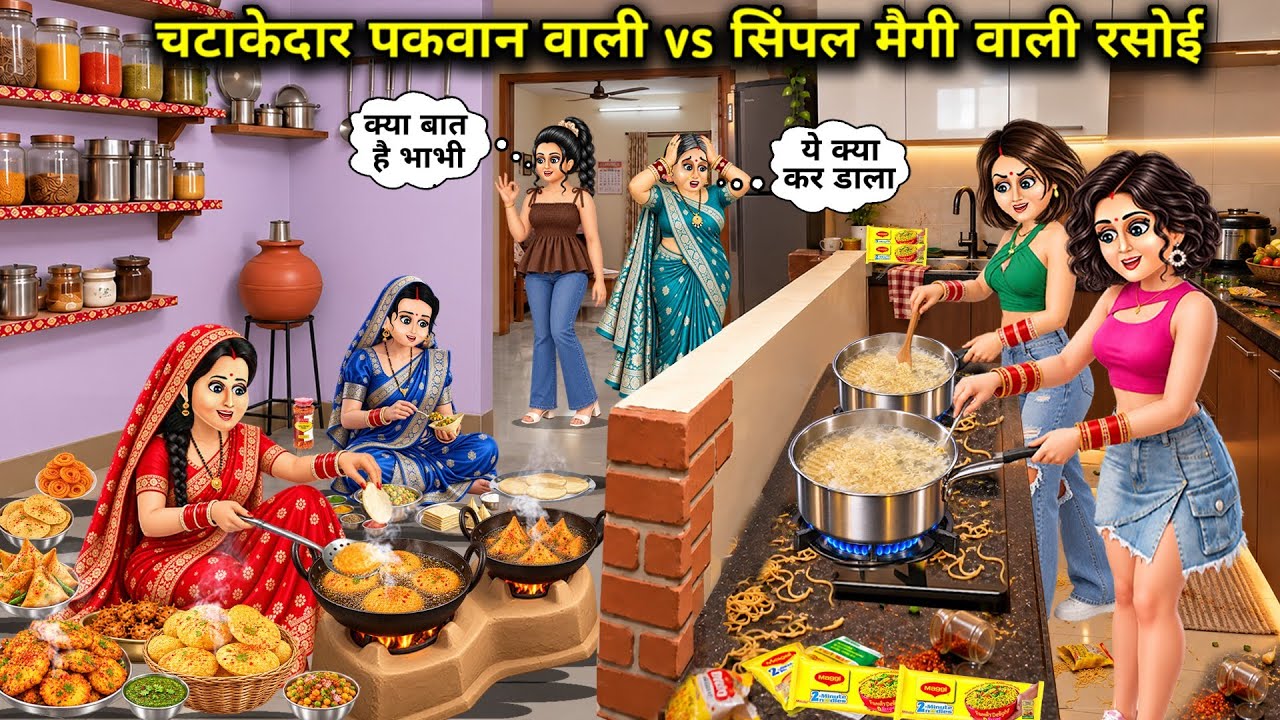 चटाकेदार पकवान वाली vs सिंपल मैगी वाली रसोई || Cartoon Videos || Flavorful Dishes vs Simple Maggi C