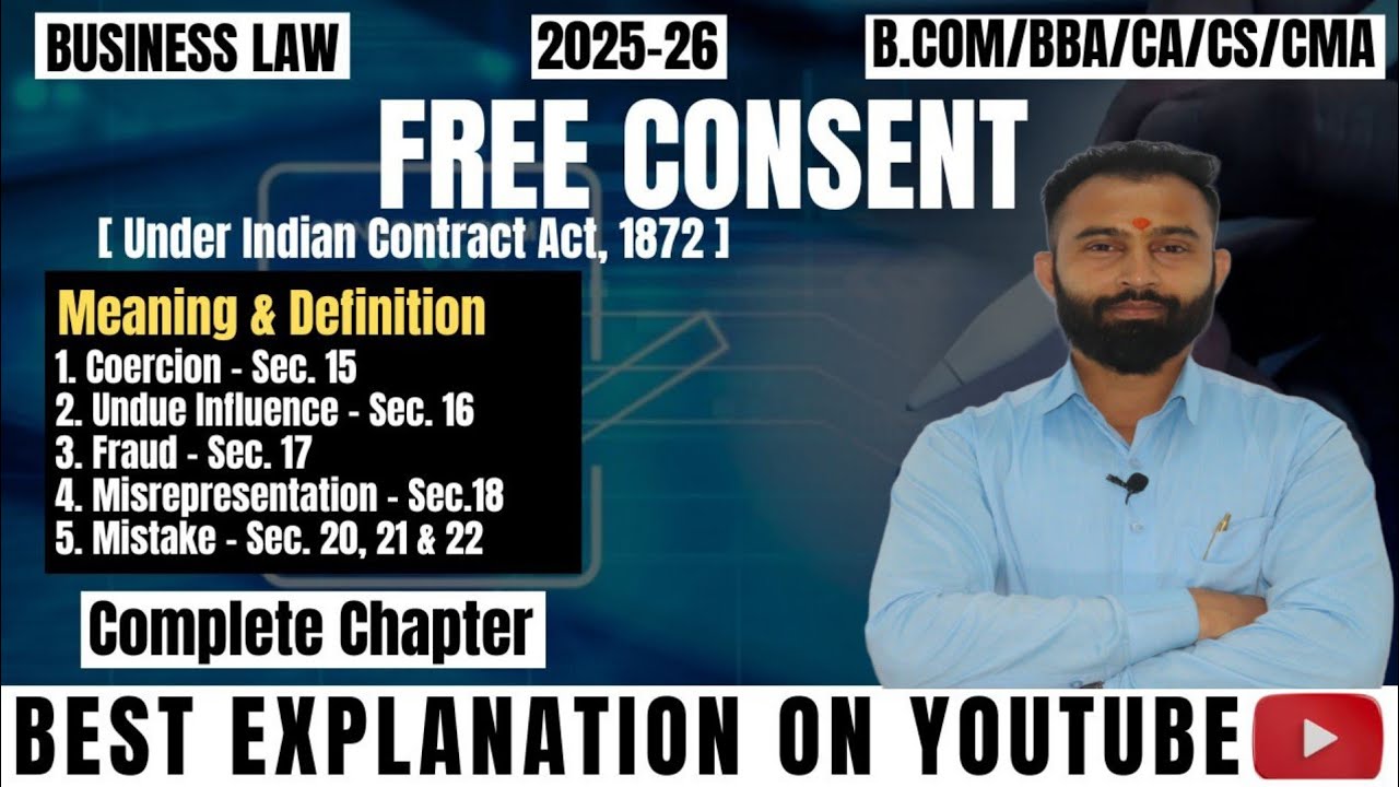 Free Consent | Coercion | Undue Influence | Fraud | Misrepresentation | Mistake |Business Law |B.Com