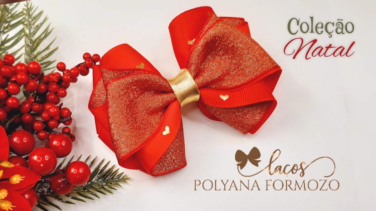Como fazer Laço de Fita Tema Natal - Laço Milena 2 Por Polyana Formozo