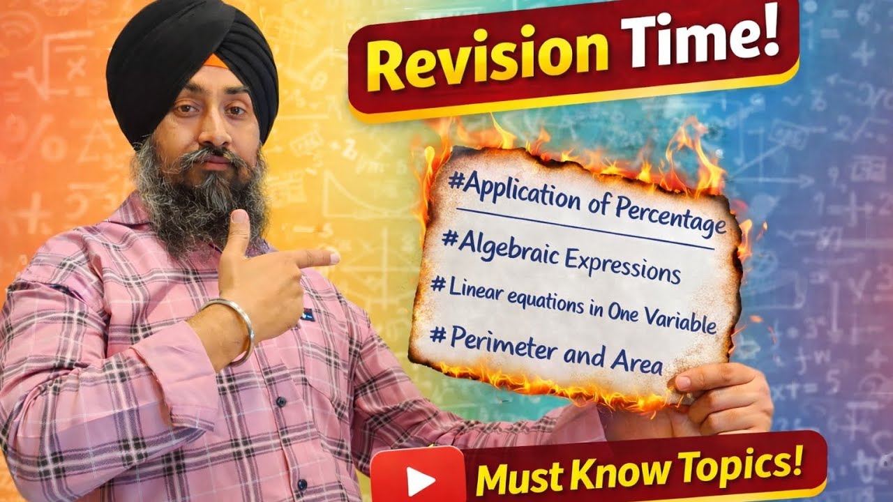 DAV 7th Revision of Application of %, Algebraic Exp, Linear equation, Perimeter and Area
