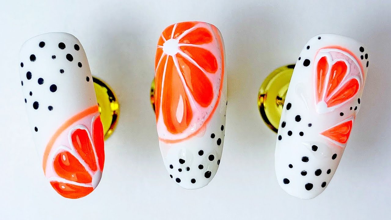 Как нарисовать апельсин на ногтях пошагово 💅 Как сделать дизайн ногтей с апельсином и капельками 🍊