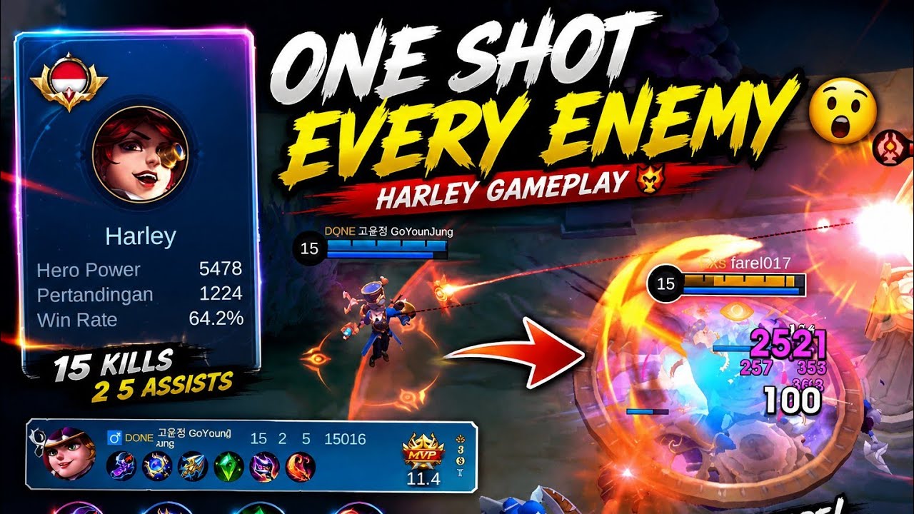 INSANE HARLEY GAMEPLAY! 15 KILLS | ONE SHOT BUILD | SOLO RANK MVP MOBILE LEGENDS 