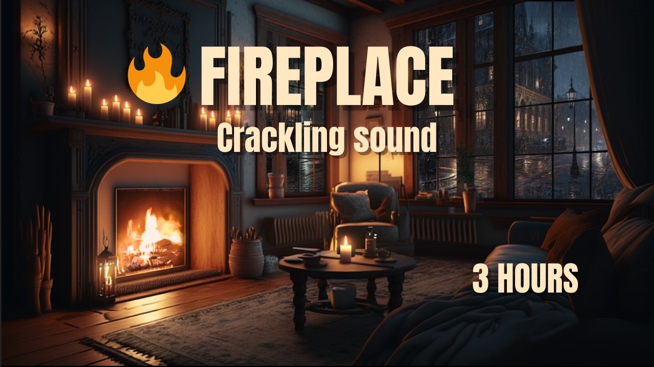 3 Hours Fireplace in Dark Study Room 🔥 Crackling Fire Ambience for Sleep & Study (No Music)