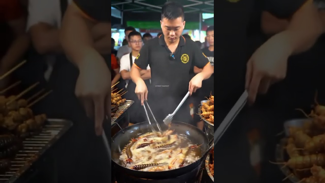 Giant Fried Centipedes at a Busy Extreme Food Market