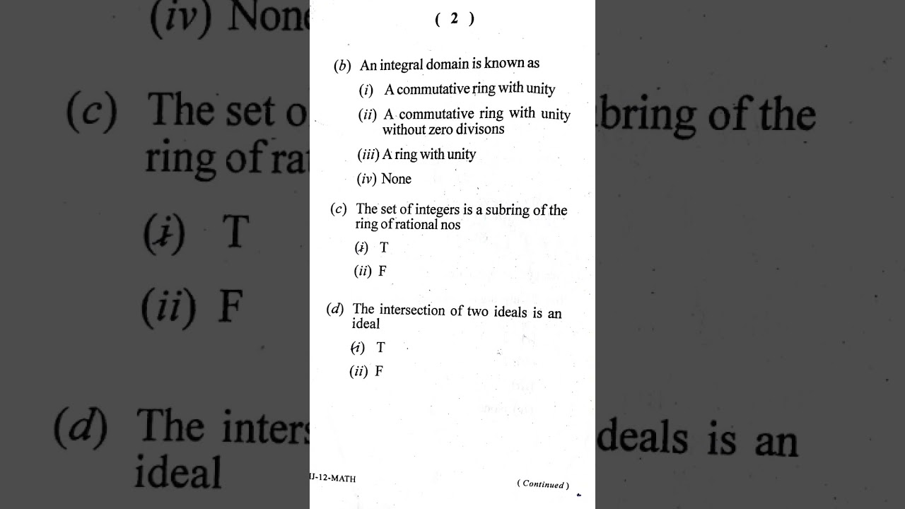 MJ-12 (MAJOR) ADVANCED ALGEBRA (NEP) MATHEMATICS STUDENTS