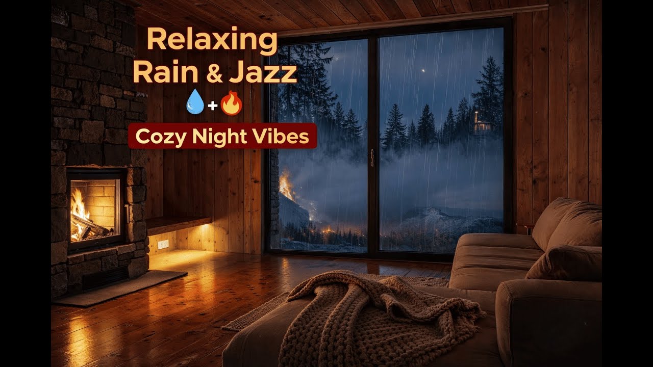 Relaxing Rain & Jazz LoFi – Cozy Night Vibes by the Fireplace 🌧️🔥