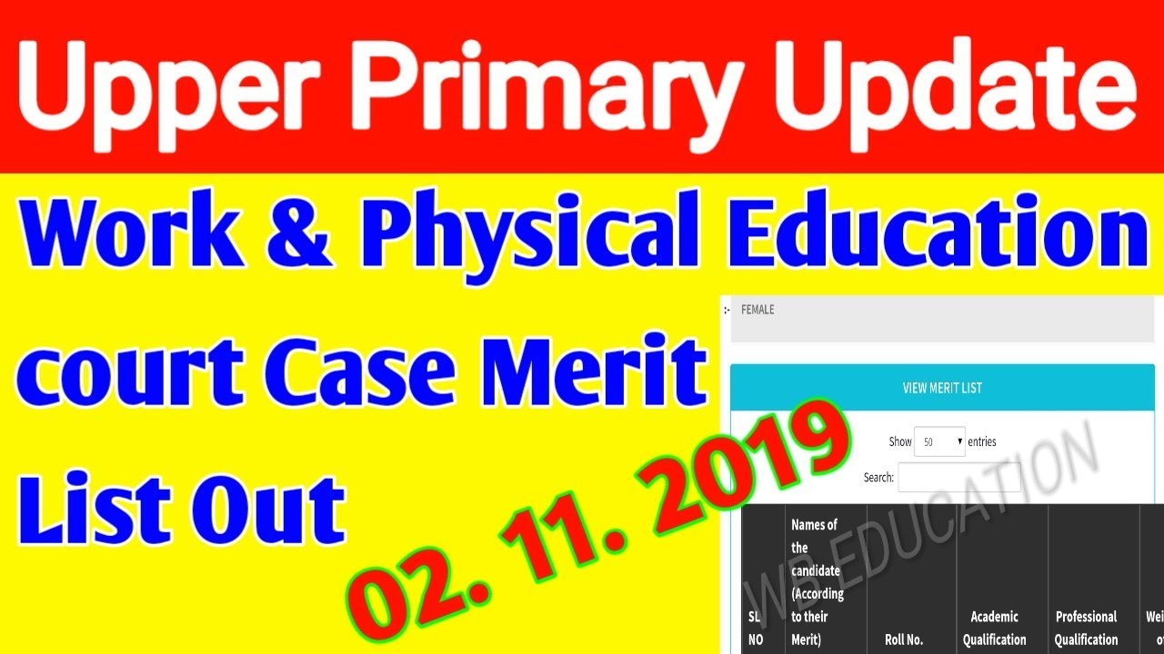 Upper Primary New Update 2019|Work & Physical Education Court Case Merit List |WBSSC|WBEDUCATION
