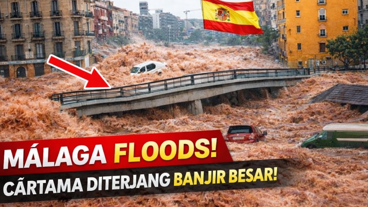 Moments After Massive Flooding in Malaga, Spain | Cars Swept Away, Bridge Threatened