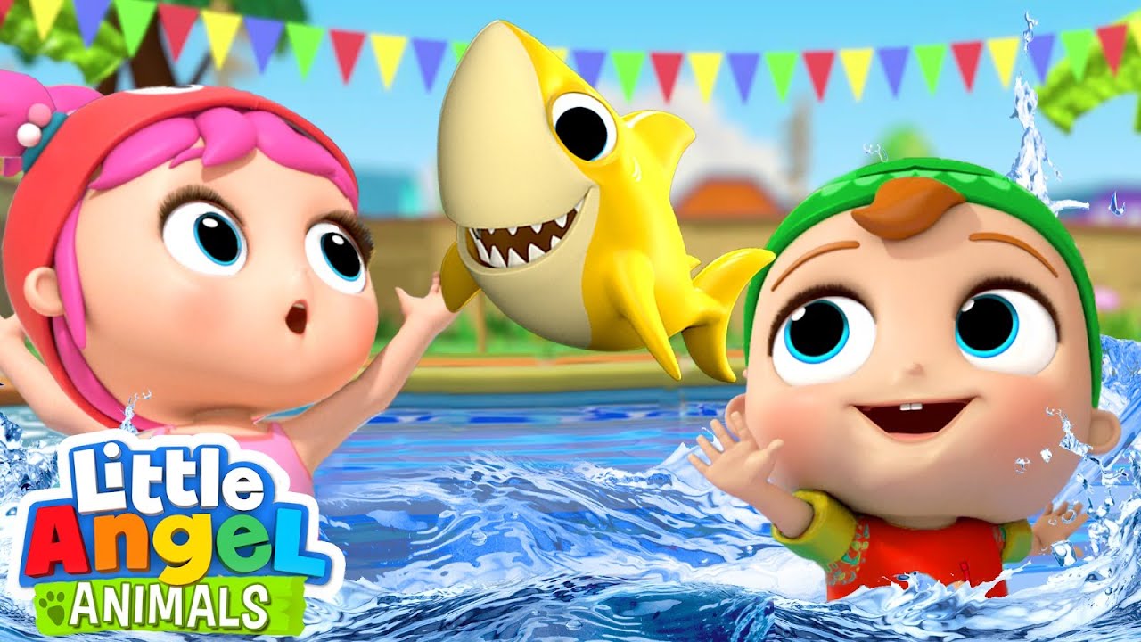 Baby Shark Doo Doo | Swimming Pool Games | Fun Animal Sing Along Songs by Little Angel Animals